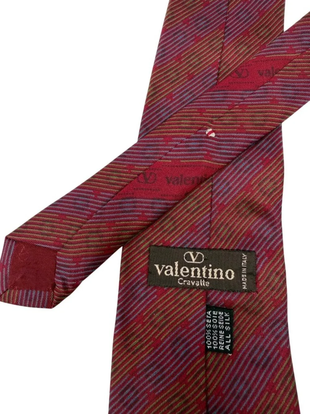 Vintage Valentino 100% Silk Neck Tie Geometric in Red Purple & Gold